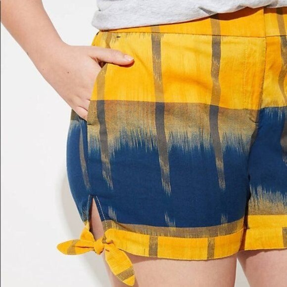 Loft Ombre Yellow Plaid Tie Shorts Mid-Rise 100% Cotton - Picture 3 of 7